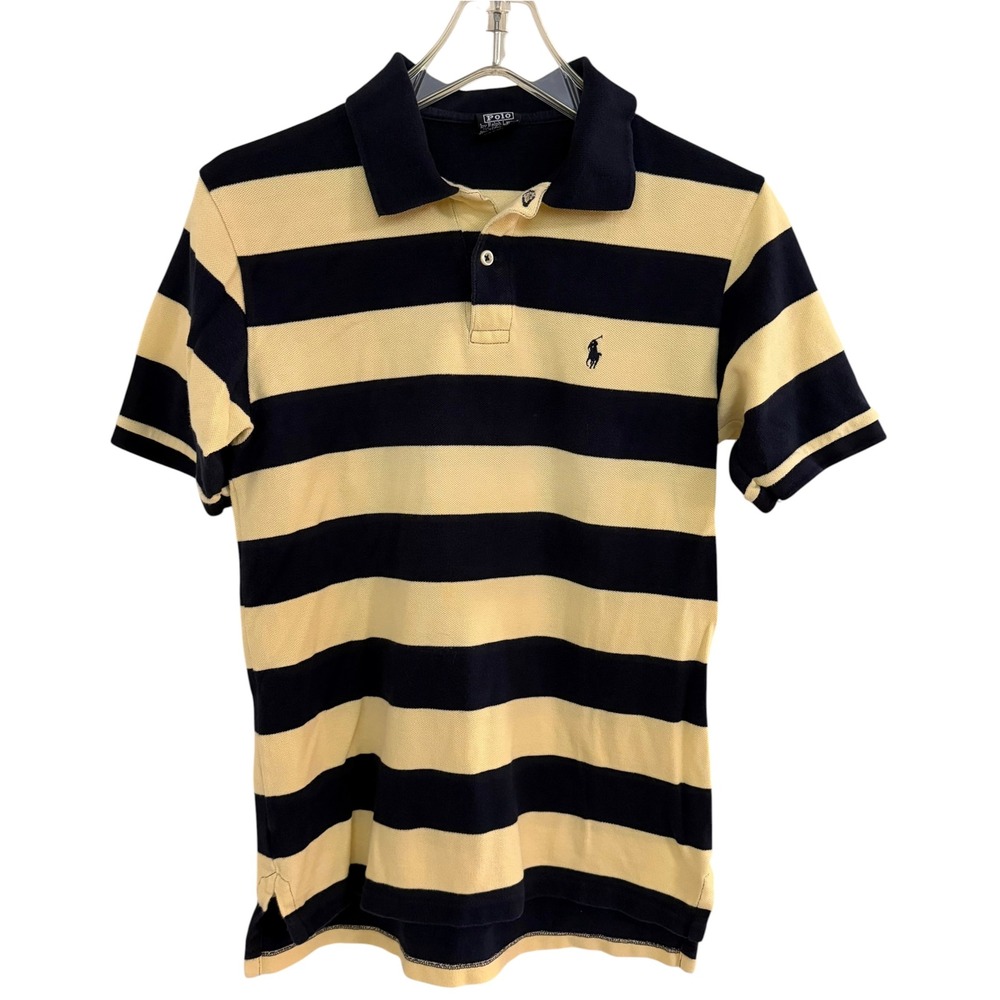 Vtg Polo Ralph Lauren Kids Blue Yellow Rugby Stripe Cotton Polo Shirt Academia M